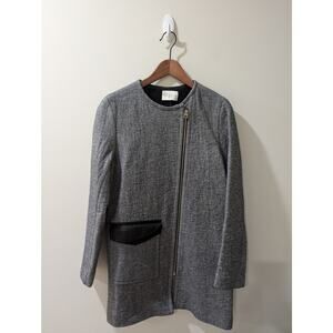 Sandro Paris Asymmetrical Zip Leather Trim Jacket